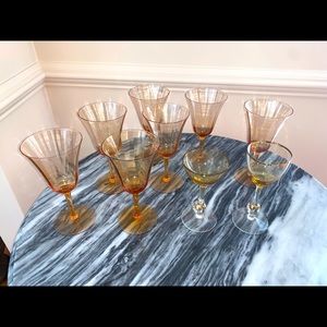 Set of 7 Vintage cocktail glasses. Smoky tan. Includes 2 vintage cordial glasses